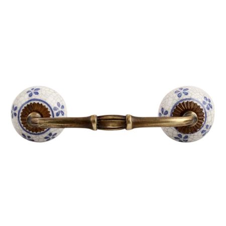 Blue Tiny Flower Crackle Ceramic Bridge Handle